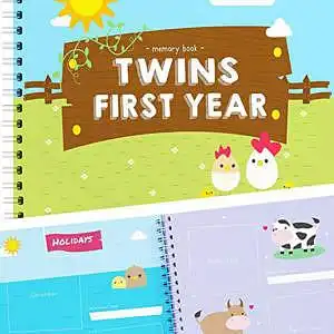twin baby memory book with animals