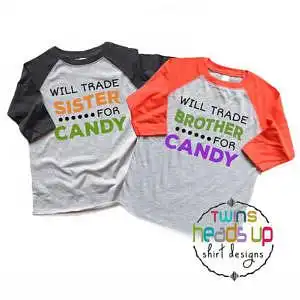 Twin Halloween candy shirts