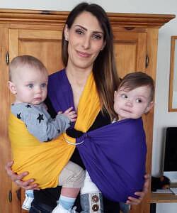 Mariella with twins in sling