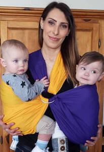 mom carrying babies in UchiWraps Twin Water Sling