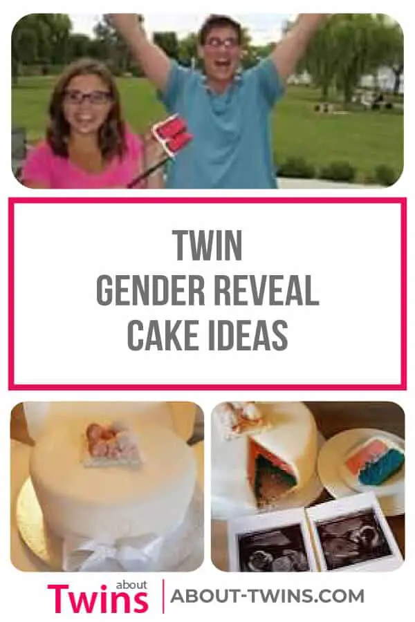 A collection of twin gender reveal cake ideas. 
